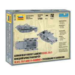 1:100 Zvezda 6243 Vācu 'Hanomag' Sd.Kfz. 251/1 Ausf.B 'Stuka zu Fuss' bruņutransportieris ar palaišanas iekārtām