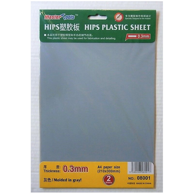 Trumpeter 08001 - Plastmasas loksne A4 0,3mm (210mm х 300mm х 2gb.) - HIPS plastic sheet A4