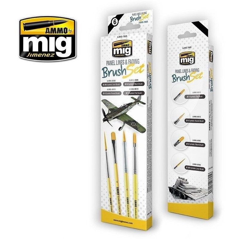 Ammo Mig AMIG7605 - Набор кистей, 4 штуки - Panel Lines & Fading Brush Set