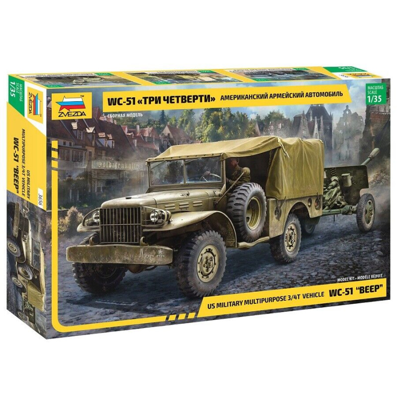 1:35 Zvezda 3656 - Amerikāņu armijas transportlīdzeklis 3/4T Vehicle Dodge WC-51 "Beep"