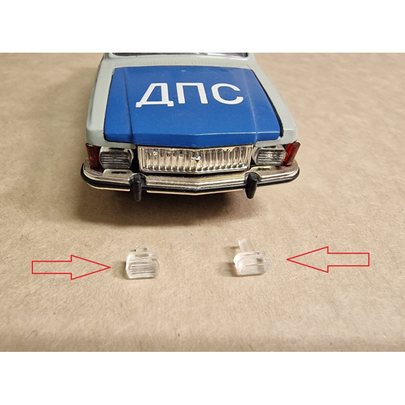 1:43 Auto Parts 43011 - 2 piece clear front lights for GAZ-3102 "Volga", Red color.