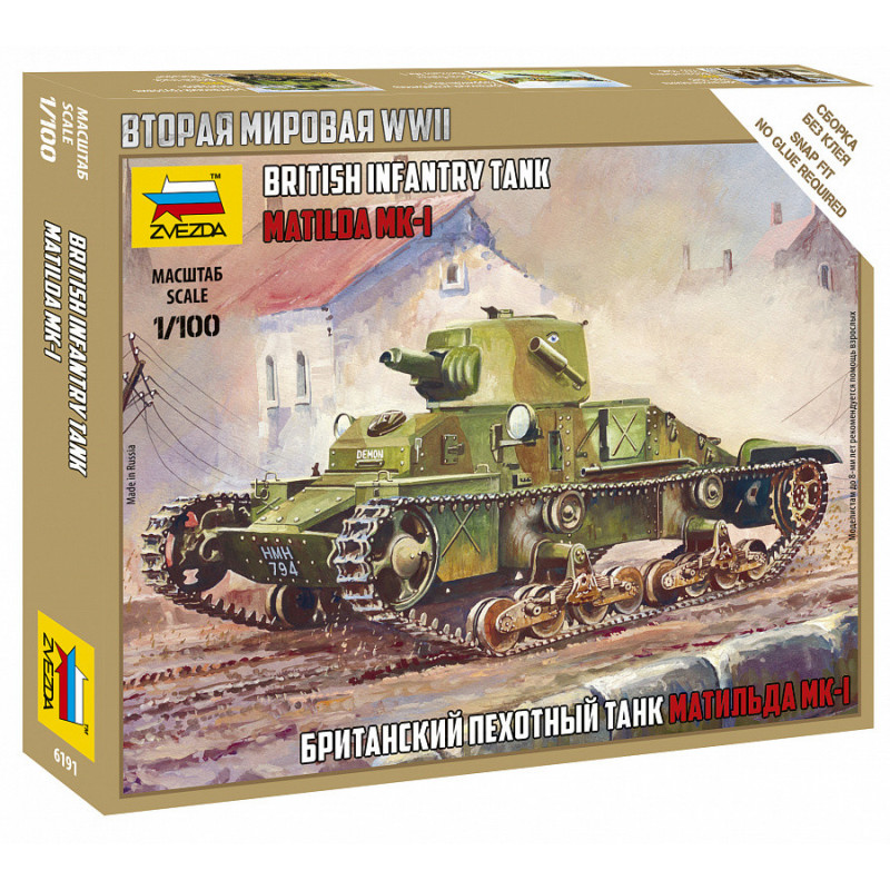 1:100 Zvezda 6191 - Lielbritānijas kājnieku tvertne Matilda MK-I