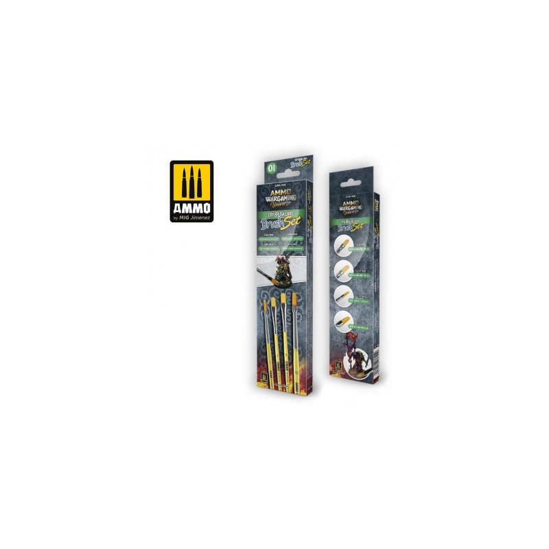 Ammo Mig AMIG7620 - Komplekts 4 otiņas - AMMO WARGAMING UNIVERSE - DRY BRUSH Land Brush Set