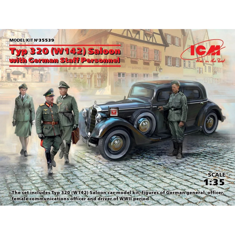 1:35 ICM 35539 - Typ 320 (W142) Saloon с немецким штабным персоналом (4 фигуры)
