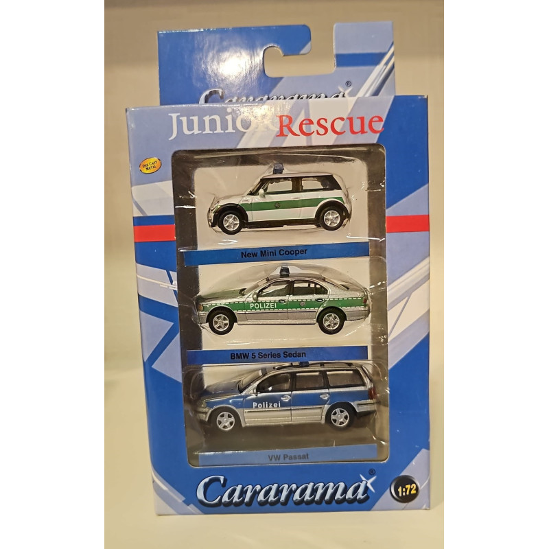 1:72 Cararama - Junior Rescue, Set 3 x Police: New Mini Cooper, BMW 5 Series, VW Passat