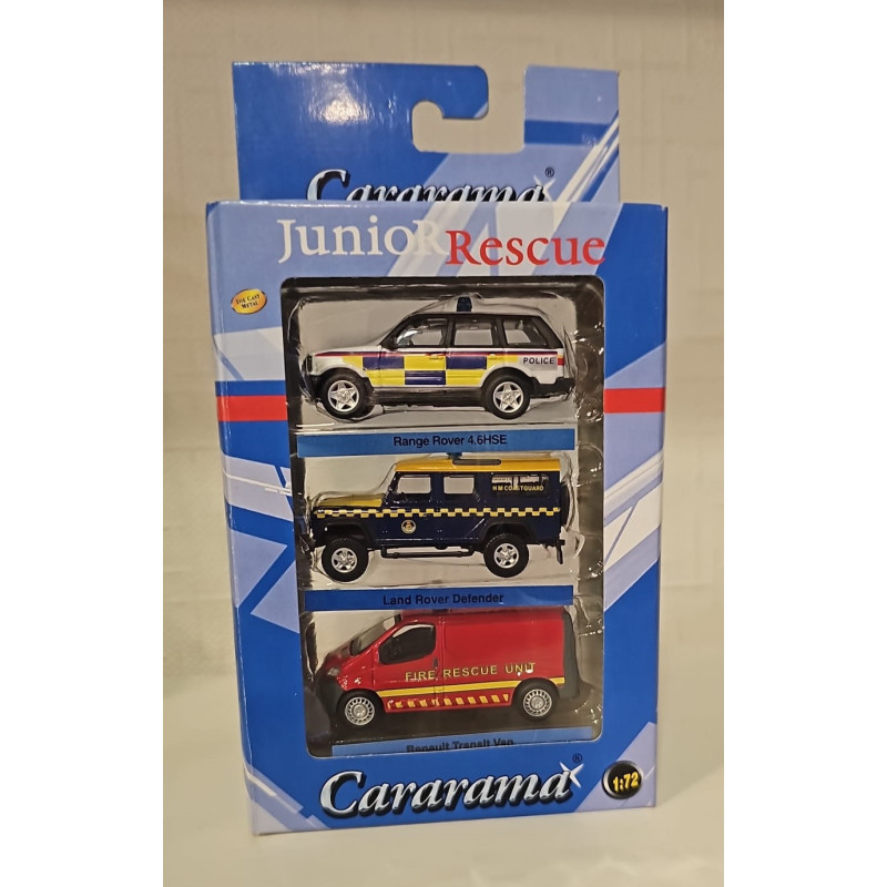 1:72 Cararama - Junior Rescue, Set 3 x Police & Fire: Range Rover, Land Rover, Renault