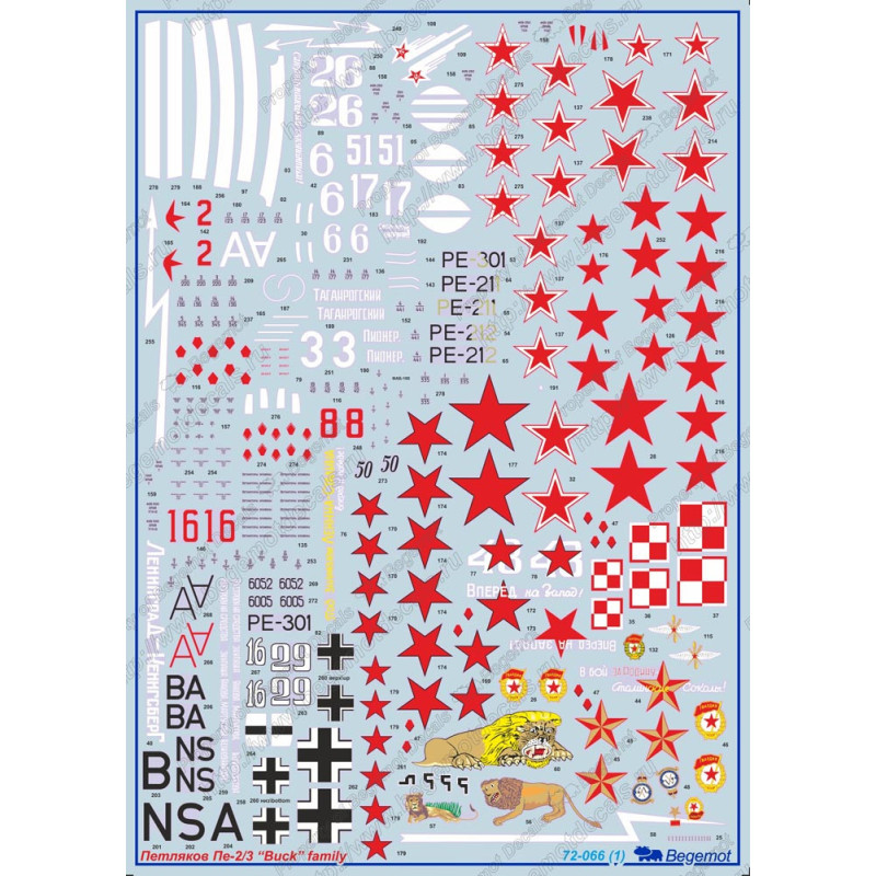 1:72 Begemot Decals 72-066 - Петляков Пе-2 / Пе-3