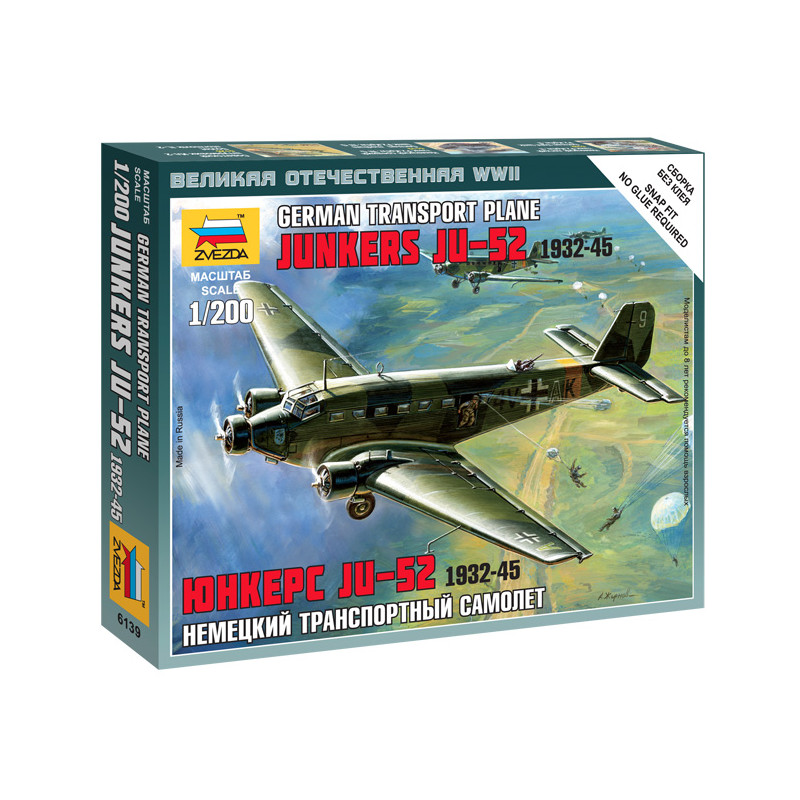 1:200 Zvezda 6139 German transport plane Junkers Ju 52 1932-1945