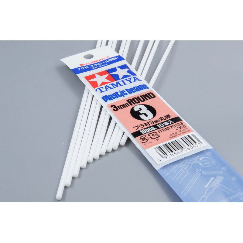 Tamiya 70133 - Пластиковый профиль круглый 3 мм. Длинна профиля - 40 см. (10 шт)