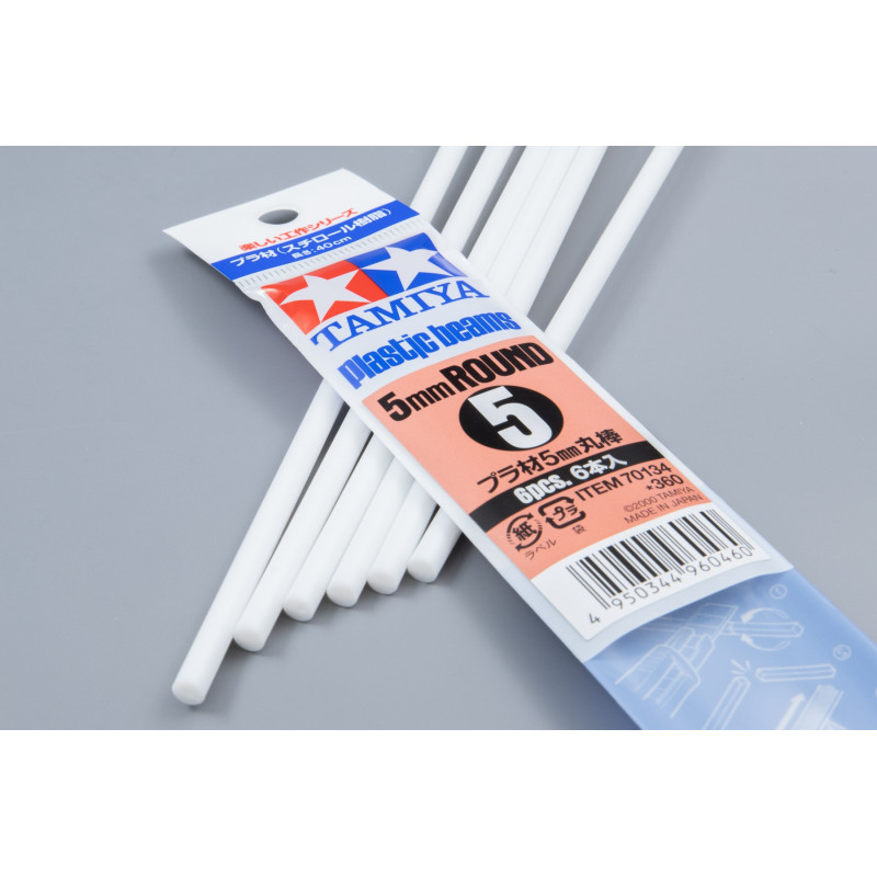 Tamiya 70134 - Пластиковый профиль круглый 5 мм. Длинна профиля - 40 см. (6 шт)