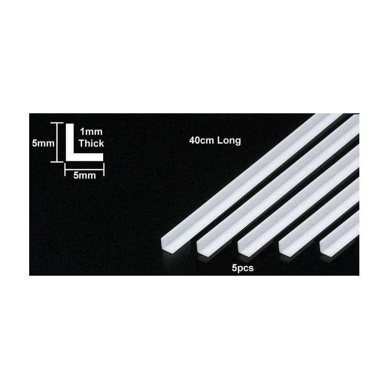 Tamiya 70200 - Пластиковый L-образный профиль белого цвета. Длинна стороны 5 мм. Длинна профиля - 40 см. (5 шт)