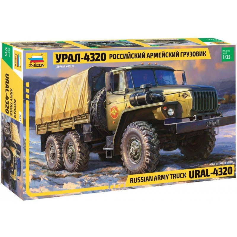 1:35 Zvezda 3654 - URAL-4320 Krievijas armijas kravas automašīna