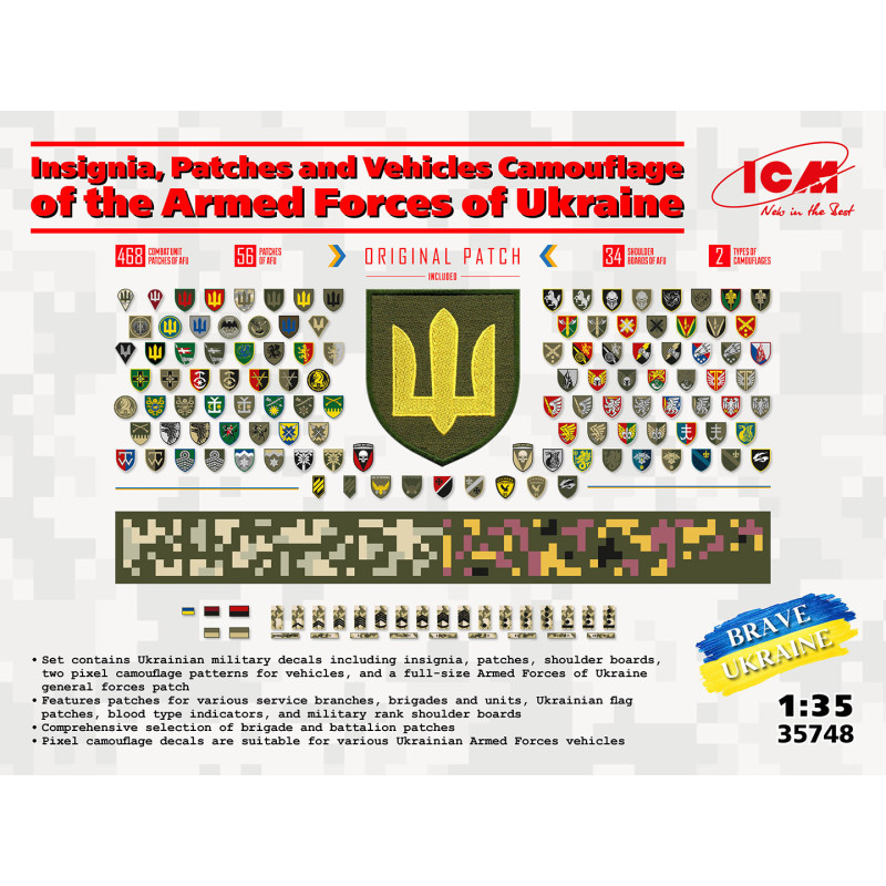 1:35 ICM 35748 - Uzlīmes: Ukrainas armijas personāla ševroni un militāro transportlīdzekļu maskēšanās