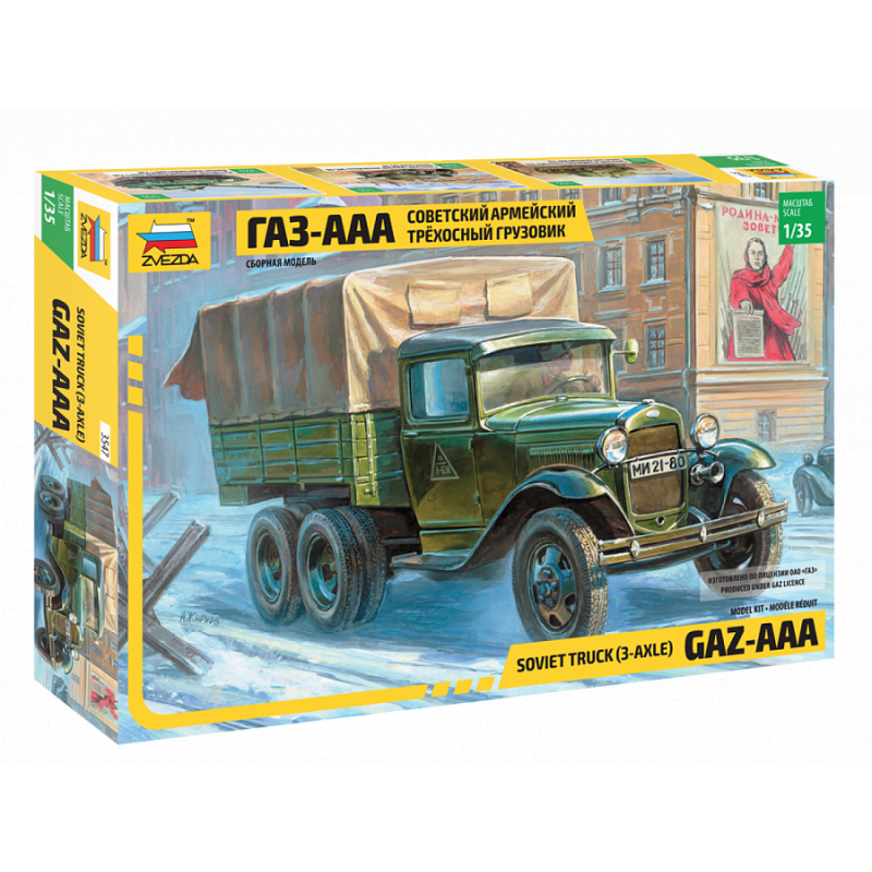 1:35 Zvezda 3547 GAZ-AAA padomju kravas automašīna Otrā pasaules kara laikā, 3 asis