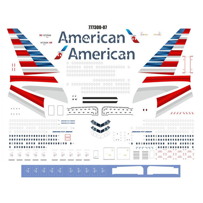 1:144 PAS-Decals - Boeing 777-300 American Airlines, Decal for Zvezda and Revell kits
