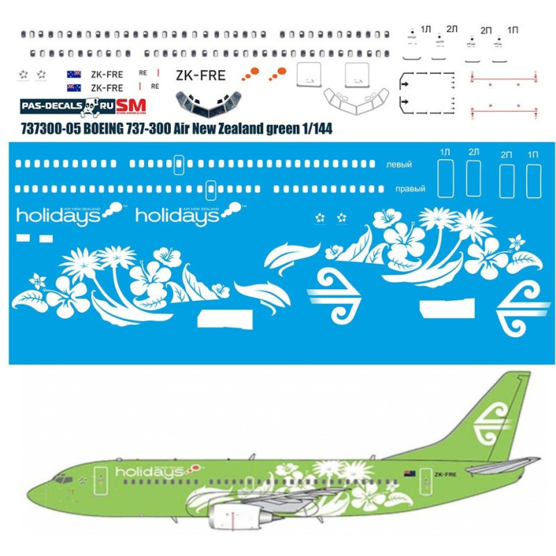 1:144 PAS-Decals - Boeing 737-300 Air New Zealand green, Decal
