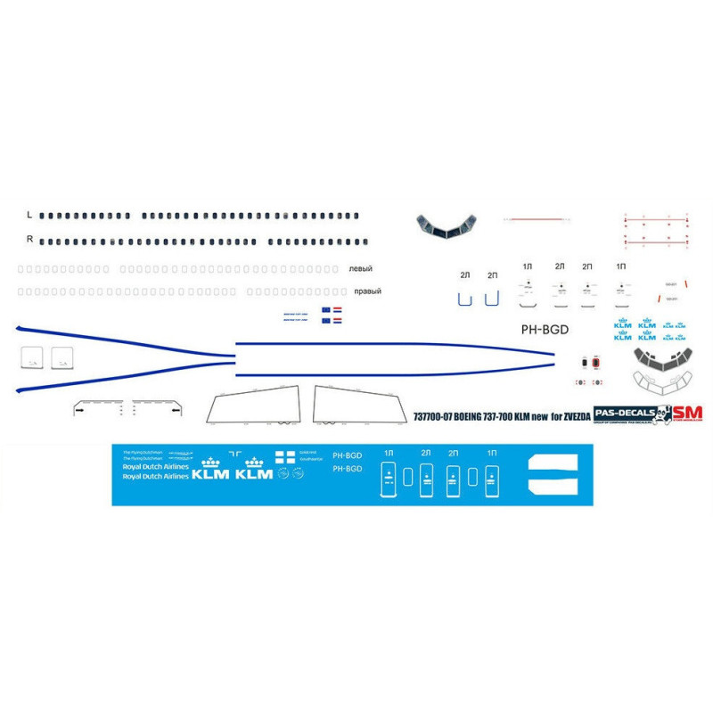 1:144 PAS-Decals - Boeing 737-700 KLM new, Decal for Zvezda and Revell kits