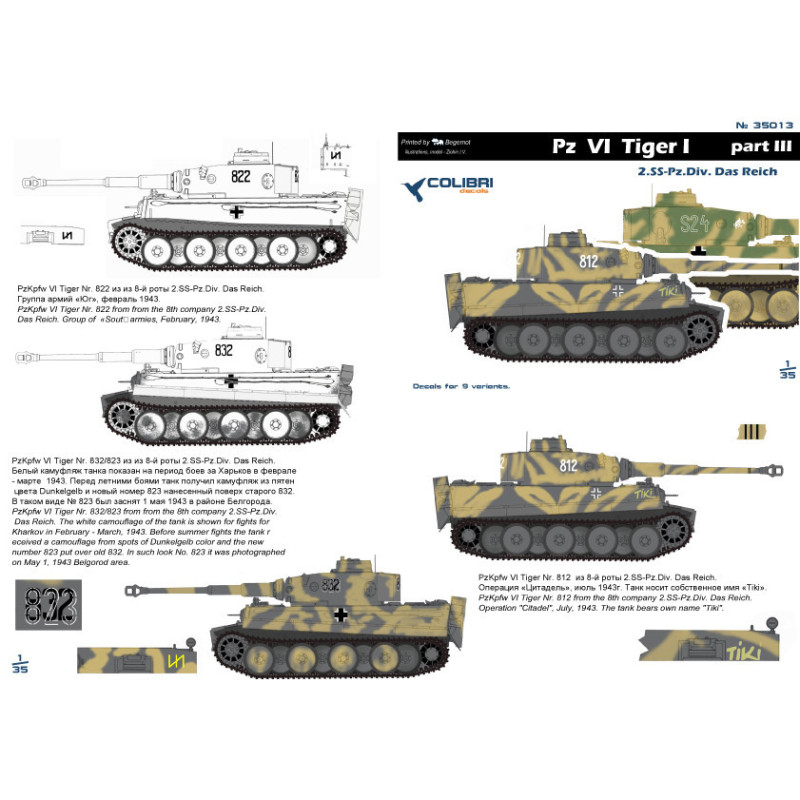 1:35 Colibri Decals 35013 - Pz.Kpfw. VI Tiger I, Part 3. SS-Pz.Div- Das Reich