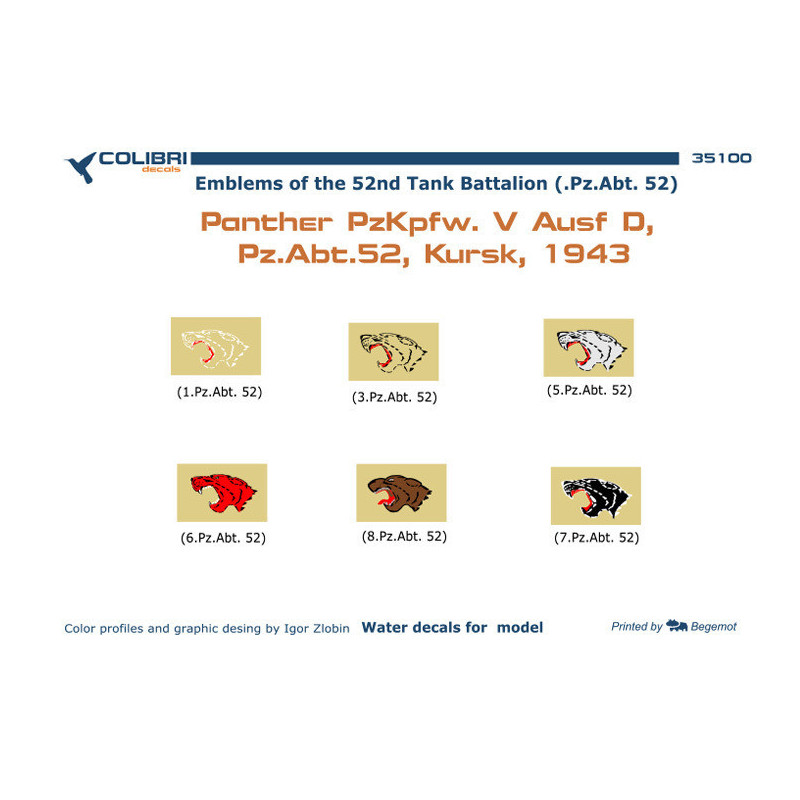 1:35 Colibri Decals 35100 - Emblems of the 52nd Tank Battalion (Pz.Abt. 52)