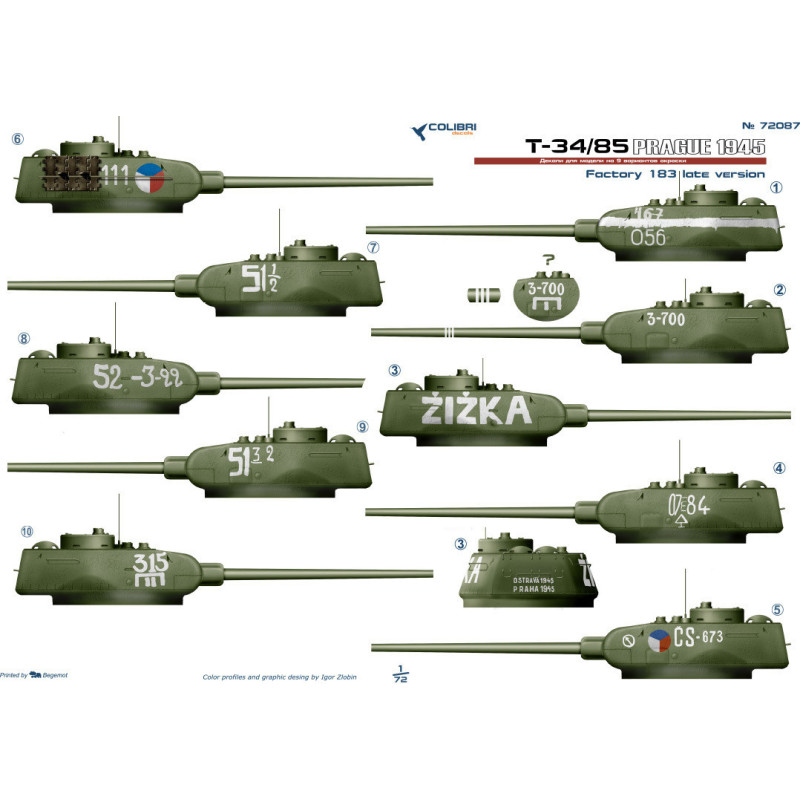 1:72 Colibri Decals 72087 - Т-34/85 / Т-34/85 factory 183. Prague 1945