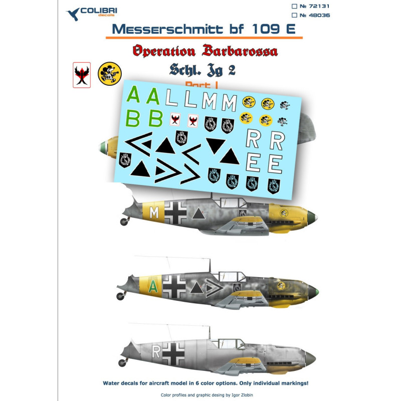 1:72 Colibri Decals 72131 - Bf-109 E (Schl)/LG 2 (Operation Barbarossa). Part 1