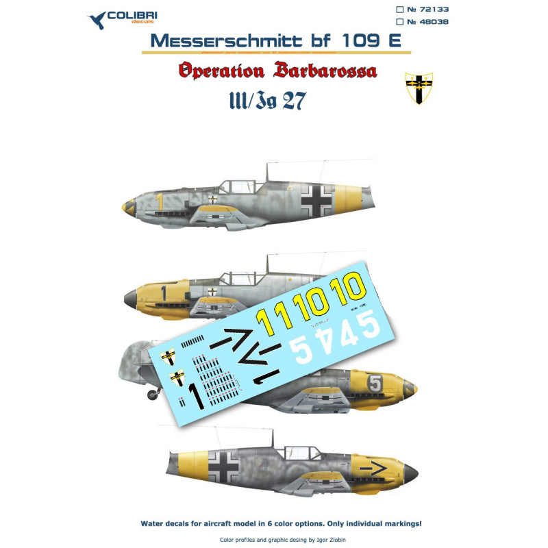 1:72 Colibri Decals 72133 - Bf-109 E III/JG 27 (Operation Barbarossa)