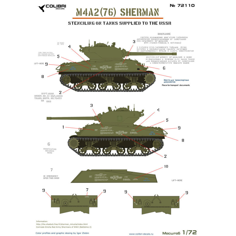 1:72 Colibri Decals 72110 - M4A2 Sherman (76) w - Stencil Lend-Lease