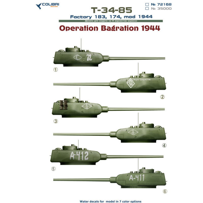 1:72 Colibri Decals 72168 - Т-34/85 / Т-34/85 Factory 183 & 174, Operation Bagration