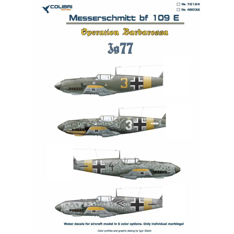 1:48 Colibri Decals 48032 - Bf-109 E JG 77 (Operation Barbarossa)