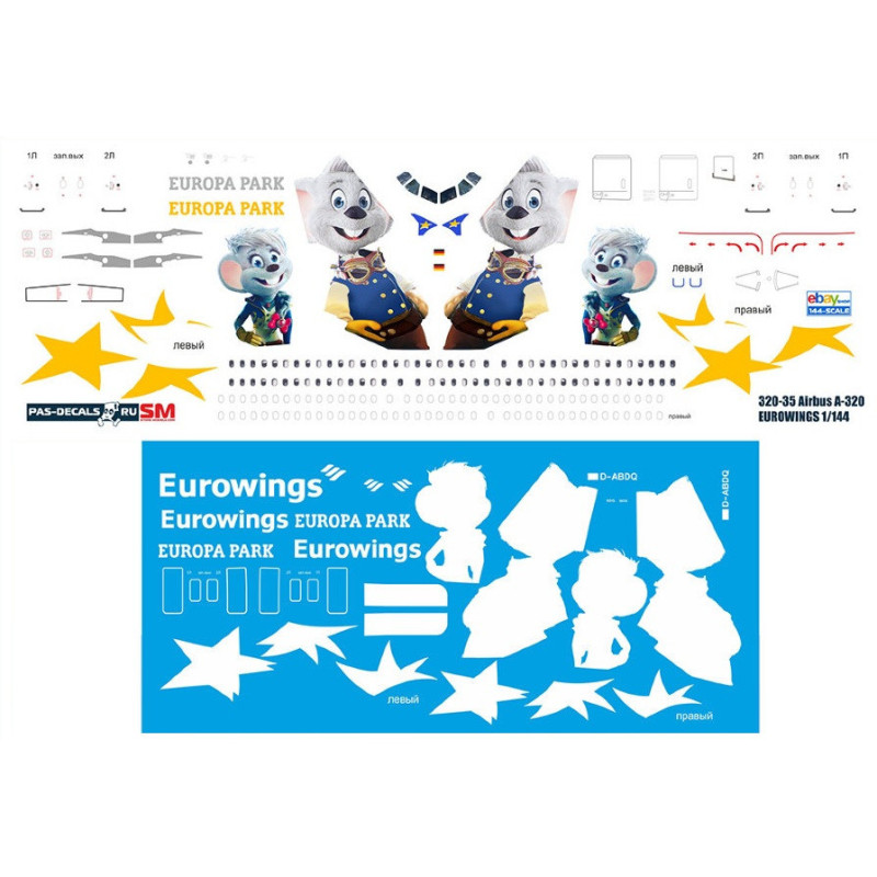 1:144 PAS-Decals 320-35 - Airbus A320 EUROWINGS (mice), Decal for Revell, Zvezda kits