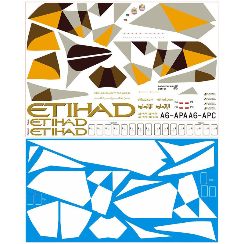 1:144 PAS-Decals 380-01 - Airbus A380 Etihad, Decal for Revell kits