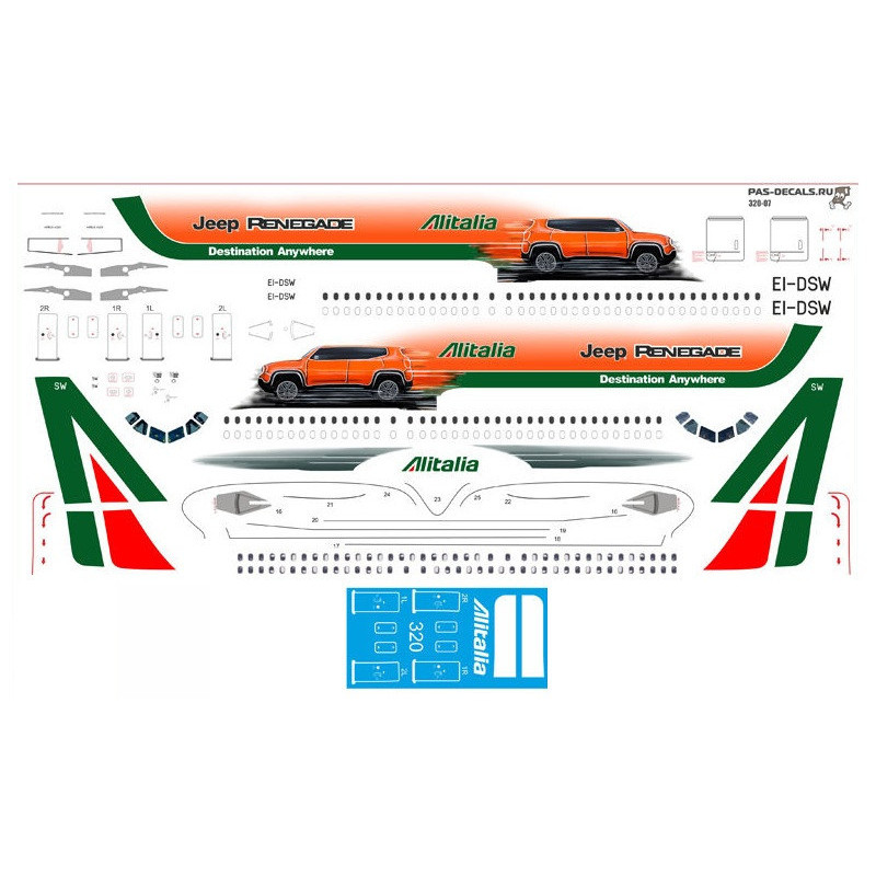 1:144 PAS-Decals 320-07 - Airbus А320 Alitalia Jeep, Decal for Revell, Zvezda kits