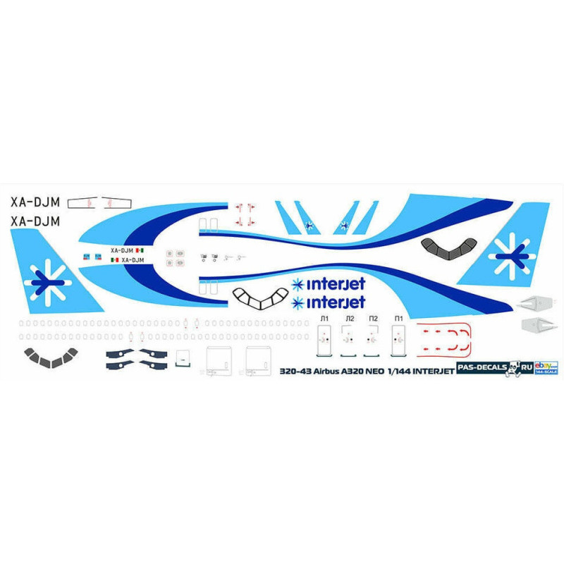 1:144 PAS-Decals 320-43 - Airbus A320 NEO Interjet, Decal for Revell, Zvezda kits