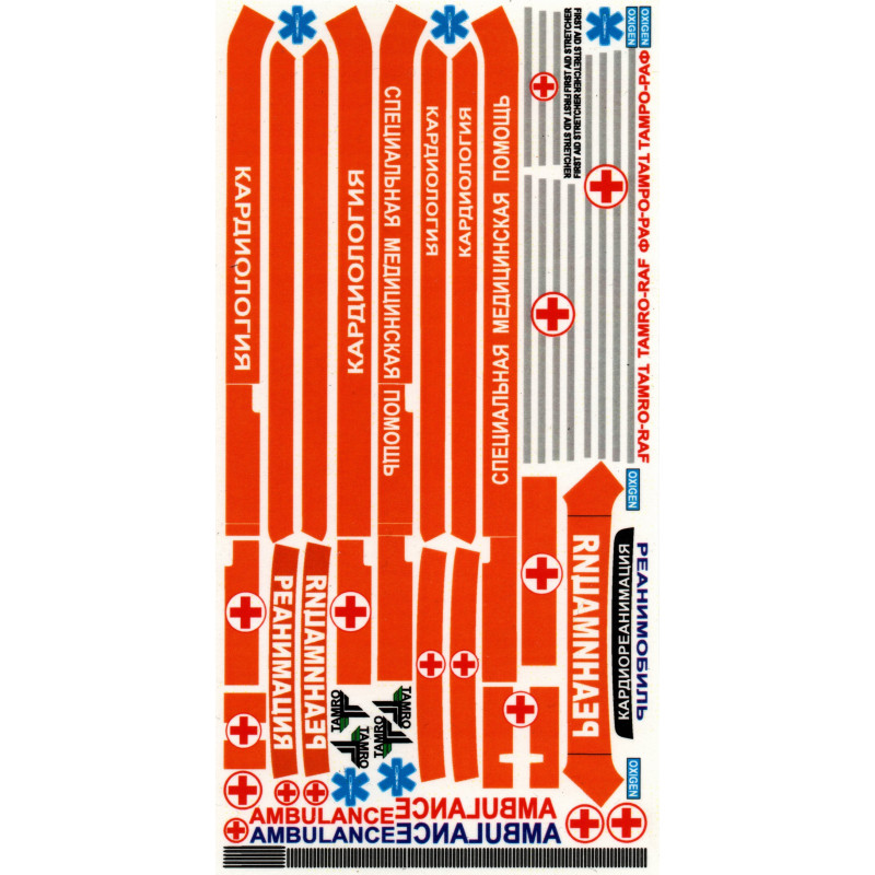 1:43 C3D Decals 43008 - Decals for RAF-TAMRO Ambulance. USSR, Russia, Latvia