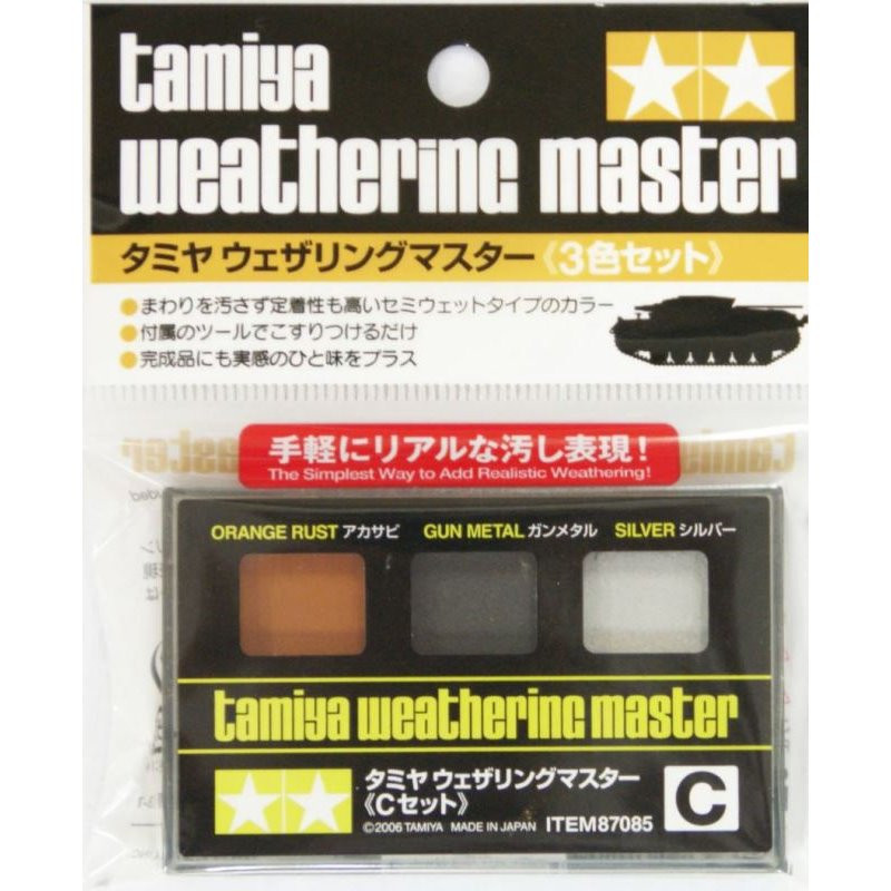 Tamiya 87085 Weathering Master C Set: Orange Rust, Gun Metal, Silver.