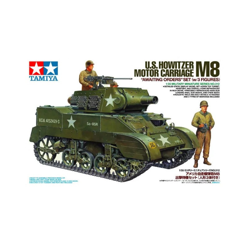 1:35 Tamiya 35312 U.S. Howitzer Motor Carriage M8 "Awaiting Orders" with 3 Figures