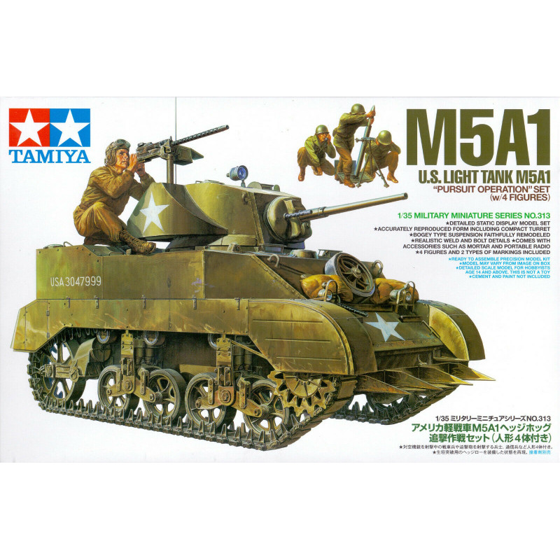 1:35 Tamiya 35313 U.S. Light Tank M5A1 "Pursuit Operation" with 4 Figures