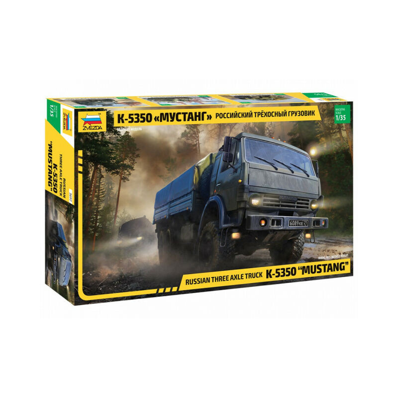 1:35 Zvezda 3697 Krievijas trīsasu armijas kravas automašīna KAMAZ-5350 "Mustang"