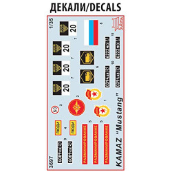 1:35 Zvezda 3697 Krievijas trīsasu armijas kravas automašīna KAMAZ-5350 "Mustang"