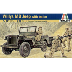 1:35 Italeri 314 - Willy's MB Jeep with trailer and 3 Figures