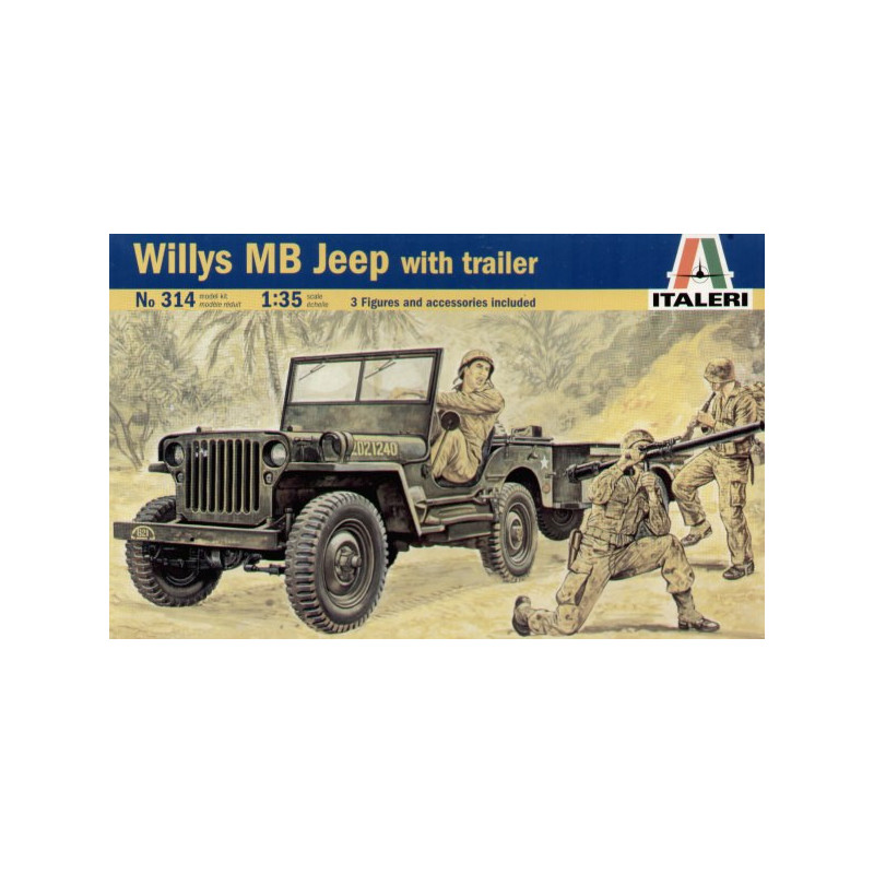 1:35 Italeri 314 - Willy's MB Jeep with trailer and 3 Figures