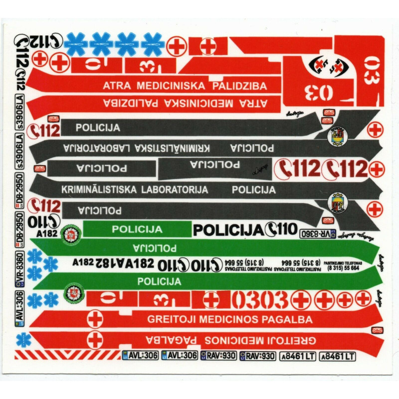 1:43 C3D Decals 43012 - Decals on RAF "Latvija" Police & Ambulance - Latvian and Lithuanian cars.