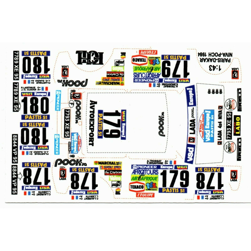 1:43 C3D Decals 43035 - Decals for Lada 4x4 Niva Poch №178, №179 & №180 Rally Paris-Dakar 1984
