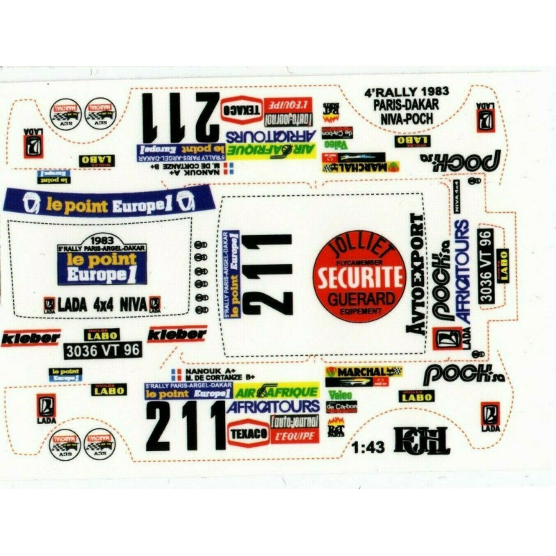 1:43 C3D Decals 43036 - Decals for Lada 4x4 Niva Poch №211 Rally Paris-Dakar 1983